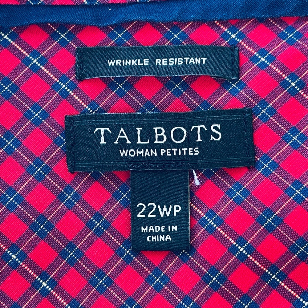 Talbots Women’s Petite 22 WP Red Plaid Button Down Shirt